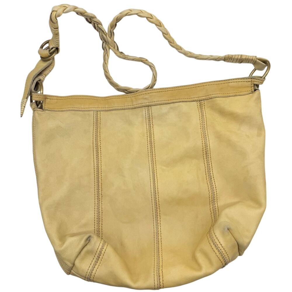 Lucky Brand Braided Strap Leather‎ Crossbody Hobo Bag Yellow Large Boho